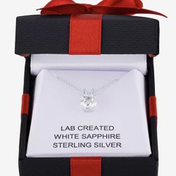 Womens Lab Created White Sapphire Sterling Silver Pendant Necklace